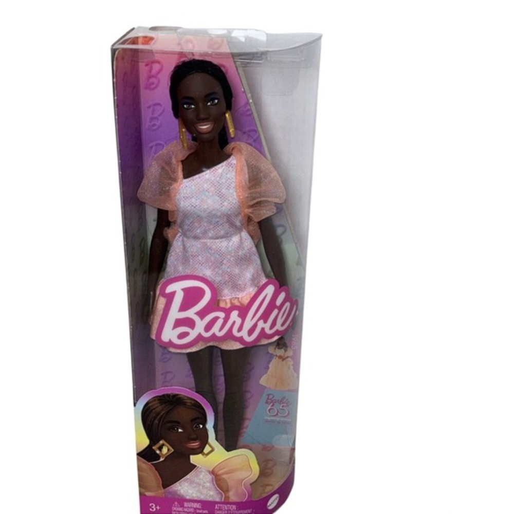 Barbie 65th Anniversary Doll Pink Dress Gold Earrings  Mattel‎ New NIB